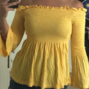 yellow, off the shoulder long sleeve flowy top!!